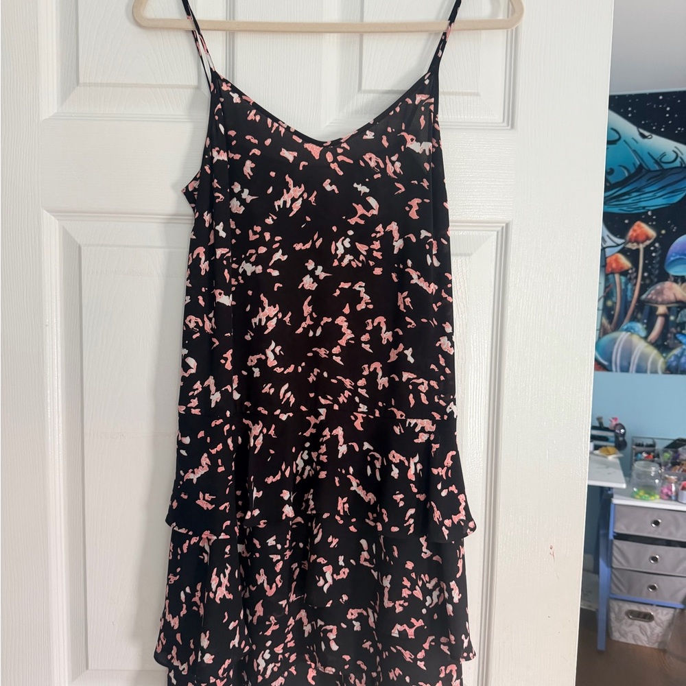 Leith Black Dress with Coral-Pink Abstract Spots